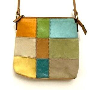 Fossil Crossbody Bag Shoulder Purse Brown Leather Patchwork